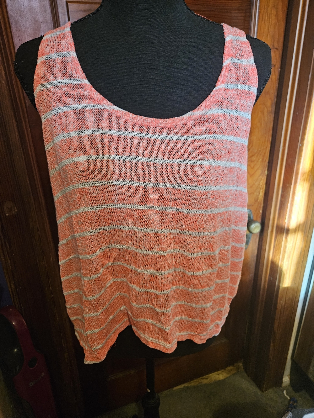 Nollie Coral and White Striped Knit Tank
